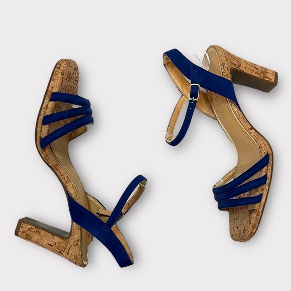 Talbots  Blue Velvet Strappy Cork Heeled Sandal sz 7 - Picture 11 of 11